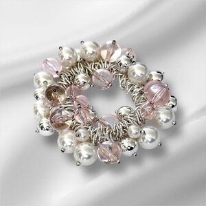 Vintage Pearl Pink Bubble Charms Cha Cha Stretch Bracelet Crystal